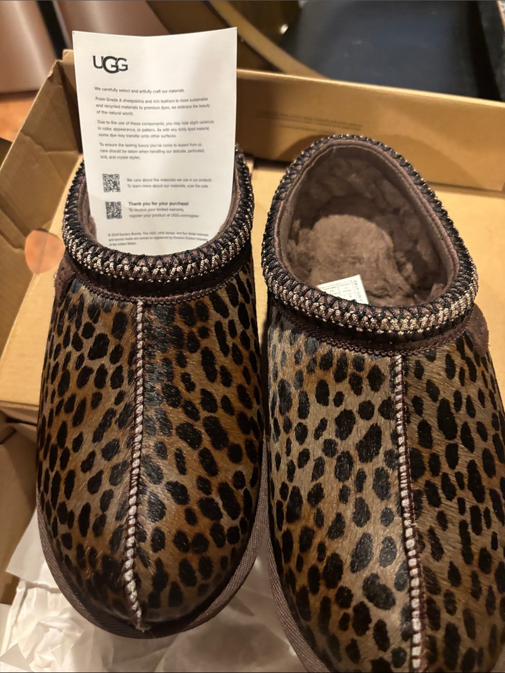 UGG Women’s  Leopard Print Brown Shearling Slip-On Loafers
